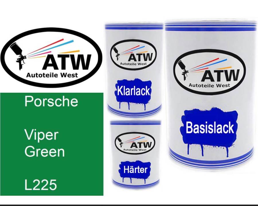 Porsche, Viper Green, L225: 500ml Lackdose + 500ml Klarlack + 250ml Härter - Set, von ATW Autoteile West.
